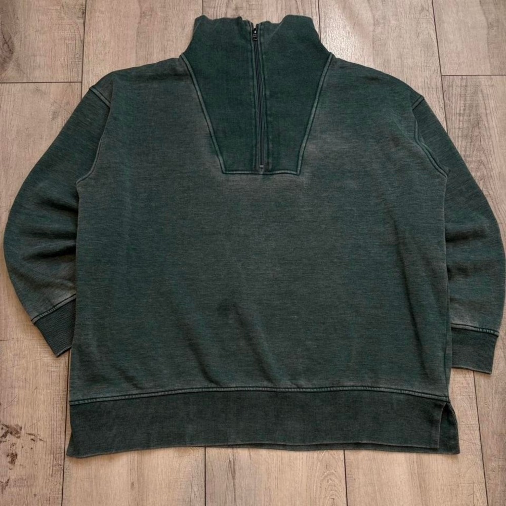 Green vintage fade quarter‎ zip hoodie with a relaxed fit 2XL